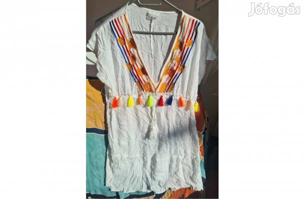 Boho fehér pamut tunika M-es