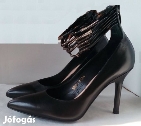 Bokapántos új elegáns fekete tiszta bőr tűsarkú női cipő 35.5