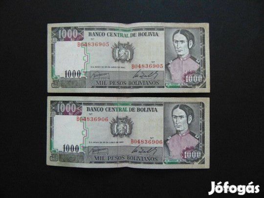 Bolívia 2 darab 1000 bolivár 1982 Sorszámkövető ! 01