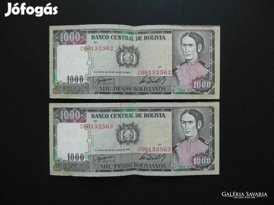 Bolívia 2 darab 1000 bolivár 1982 Sorszámkövető ! 02