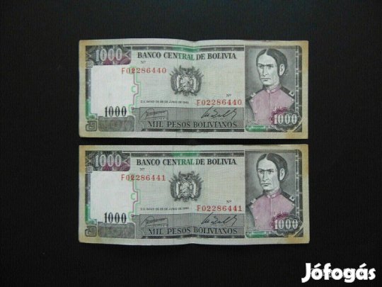 Bolívia 2 darab 1000 bolivár 1982 Sorszámkövető ! 03