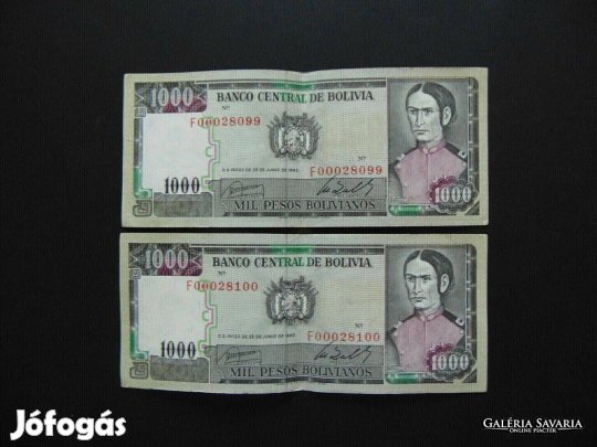 Bolívia 2 darab 1000 bolivár 1982 Sorszámkövető ! 04 Kép szerint