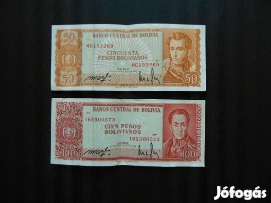 Bolívia 50 bolivár 1962 - 100 bolivár 1962 LOT ! 01 Kép szerinti álla