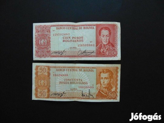 Bolívia 50 bolivár 1962 - 100 bolivár 1962 LOT ! 02 Kép szerint
