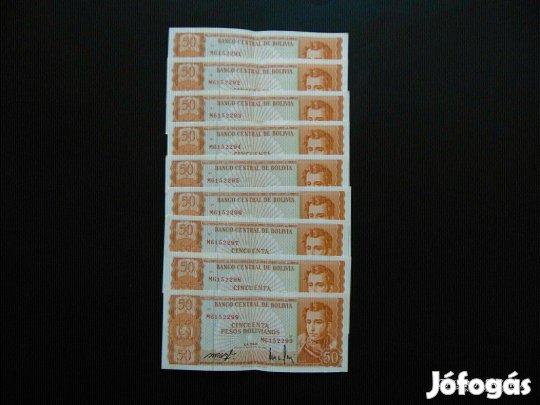 Bolívia 9 darab 50 bolivár 1962 Sorszámkövető !