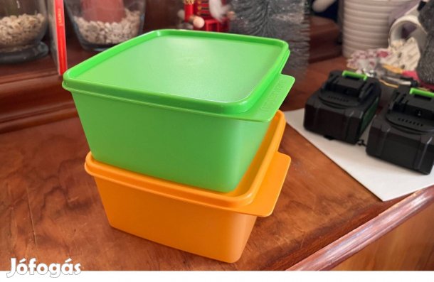 Bomba ÁR! Tupperware zöld-sárga alaplépés tál szett 2x1,2l Új