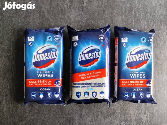 Bontatlan 60 db-os Domestos fertőtlenítő törlőkendő csomag. Csomagár.