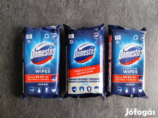 Bontatlan 60 db-os Domestos fertőtlenítő törlőkendő csomag. Csomagár.