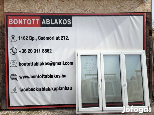 Bontott, használt, szép állapotú 3 szárnyú ablak 180 x 150