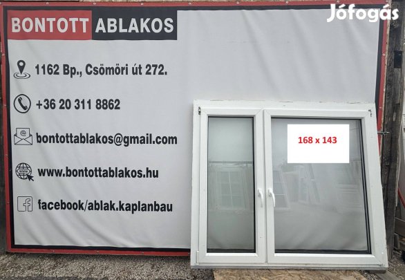 Bontott, használt hőszigetelt kétszárnyú ablak 170 x 140