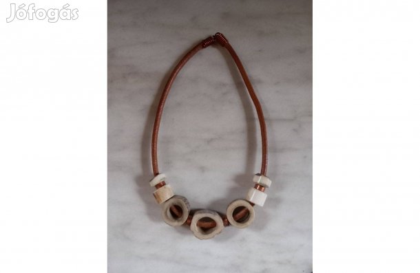 Bőr és agancs nyaklánc 39 cm - Új