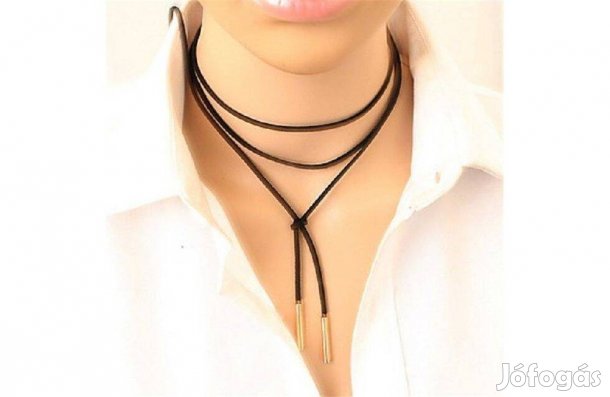 Bőr fekete színű hosszú nyaklánc choker új