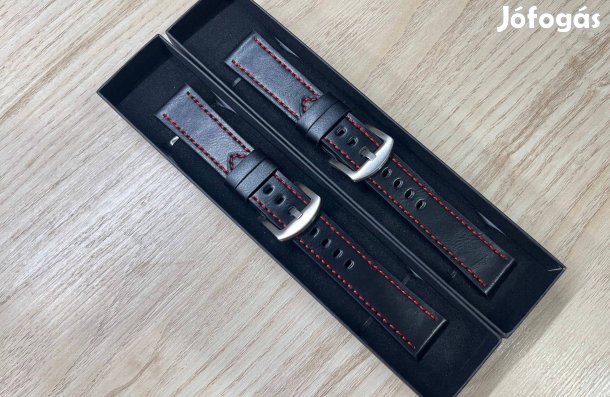 Bőr óraszíj piros cérnával 20mm-es méretben