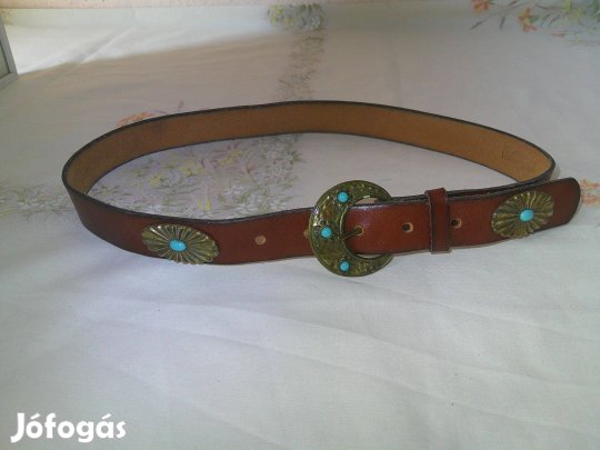 Bőr öv, réz - türkiz kő díszítéssel eladó