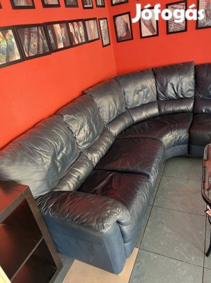 Bőr sarok kanapé kék.