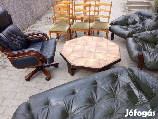 Bőr ülőgarnitúra, fa étkező 10 személyes, forgószék