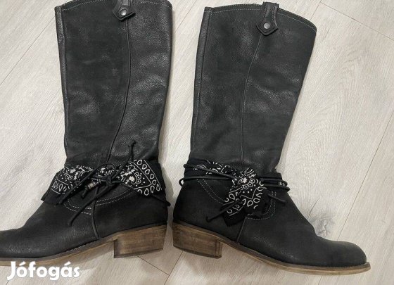 Bőrcsizma fekete 39, Olasz