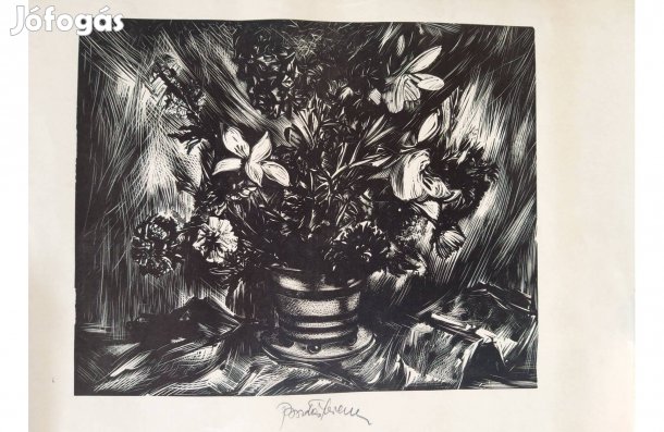 Bordás Ferenc Virágcsendélet linómetszet