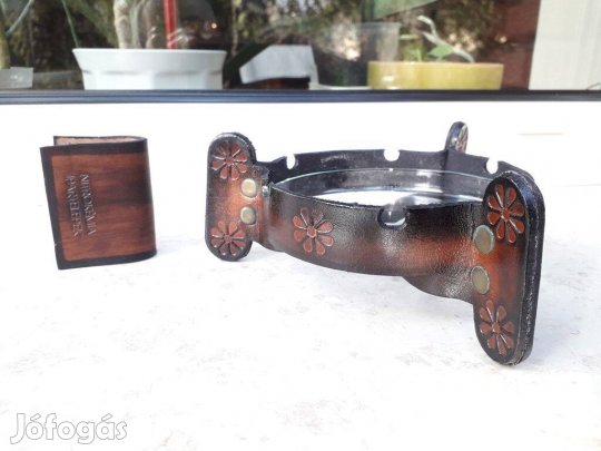 Bőrdíszmű hamutartó és gyufatartó