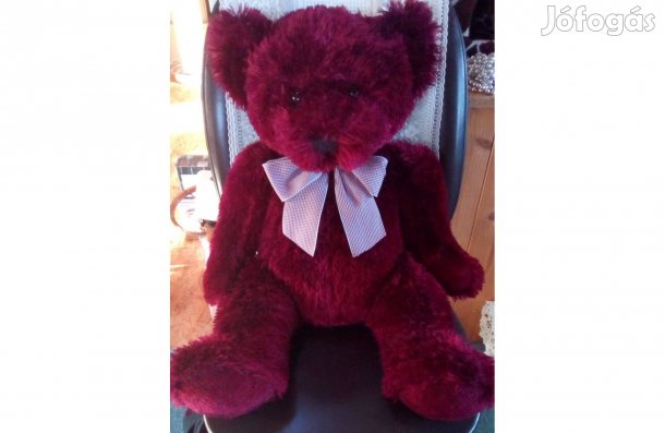 Bordó Golden Bear márkájú selymes plüss nagy maci 60 cm - Új