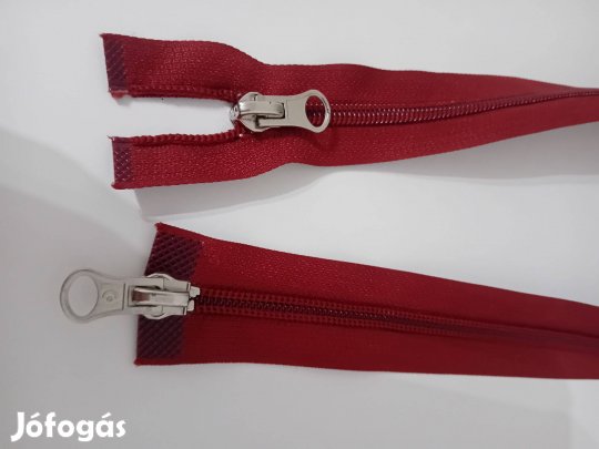 Bordó alul-felül nyitható 2 kocsis cipzár, új, 65 cm
