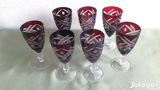 Bordó csiszolt kristály boros pohárkészlet 6+1db