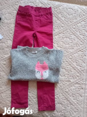 Bordó farmer nadrág kötött pulóverrel 116-os méret 