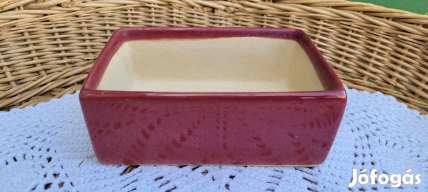 Bordó mázas kerámia bonsai tál