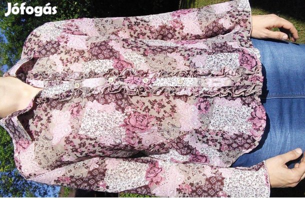 Bordó rózsaszín női blúz virágmintás 40 40-es hosszú ujjú rózsa