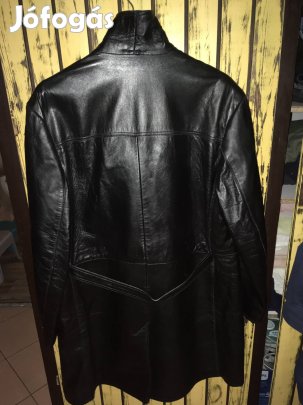 Bőrkabát, fekete hosszú valódi bőr kabát