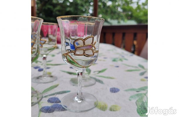 Boros pohár készlet (6 db, diszített, 1 dl)