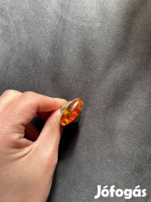 Borostyán gyűrű, bizsu, vintage