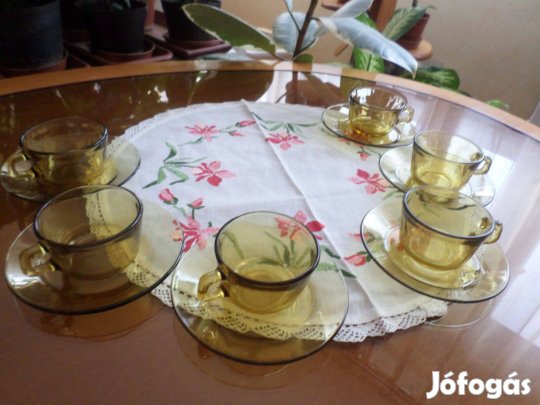 Borostyán színű jénai kávés készlet Jelzése: Pyrex