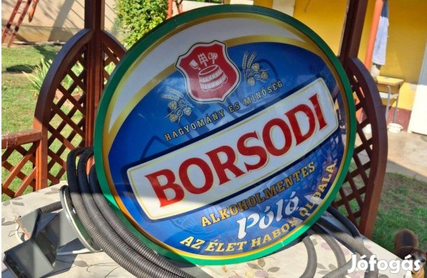 Borsodi dupla oldalú fény reklám tábla, tartószerkezettel