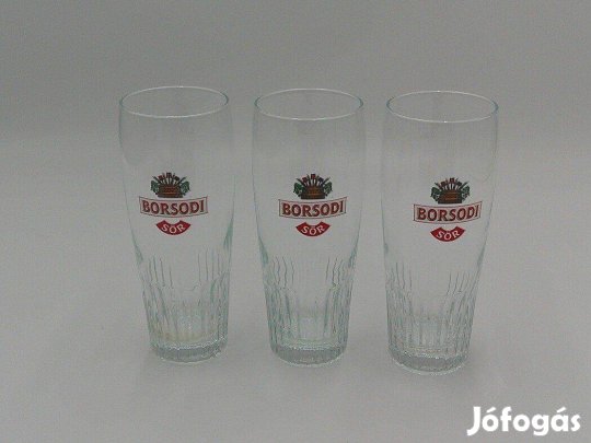 Borsodi üveg sörös pohár ( 3 db. 3 dl.-es )