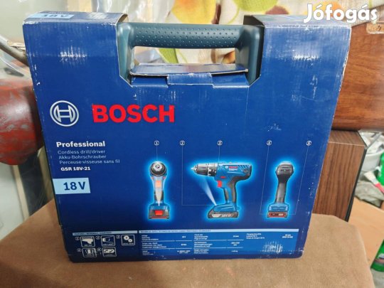 Bosch KÉK GSR 18V-21 Akkus Fúró/Csavarozó új 2db akku