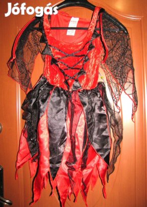 Boszorkány jelmez 8-9 évre kalappal cakkos szárnyas tüllős hibátlan