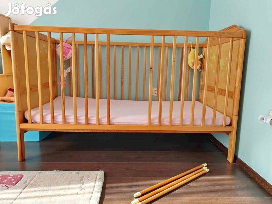 Brendon, fa, rácsos kiságy, 140x70 cm, ajándék kókusz matraccal eladó