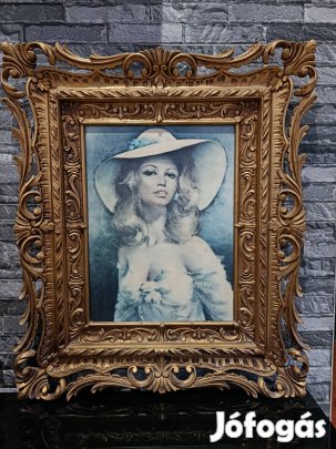 Brigitte Bardot vászonkép díszes aranyozott keretben 