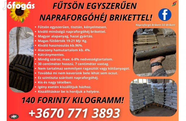 Brikett Napraforgóhéj Brikett