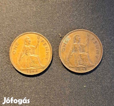 Brit 1 Penny VI. György 2 db bronz érme