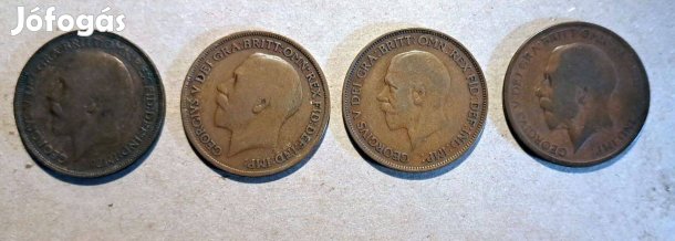 Brit 1 Penny V. György 4 db bronz érme