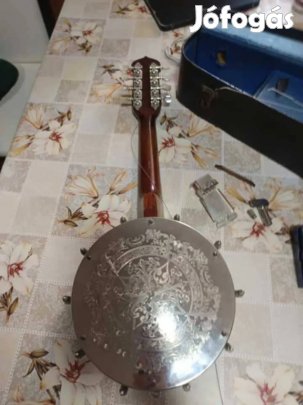 Brit banjo eladó gravírozott fém hátlap, tokkal