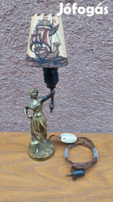 Bronz asztali szobor lámpa női alakkal 40 cm