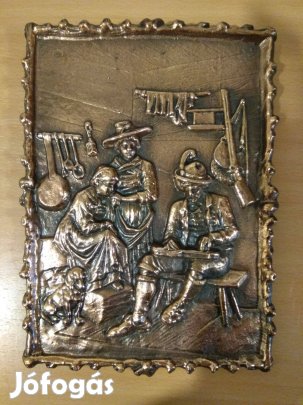 Bronz színű, új, fém domborműves fali kép