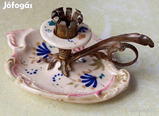 Brüder Willner Teplitz 1880-1890 K.u.K. Porcelán és Réz gyertyatartó