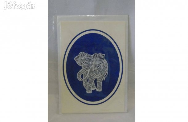 Brugge csipkekép ovális kék alapon elefánt csipkekép dísztárgy