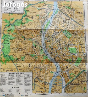 Budapest régi térkép 1940 olasz magyar, kétoldalas