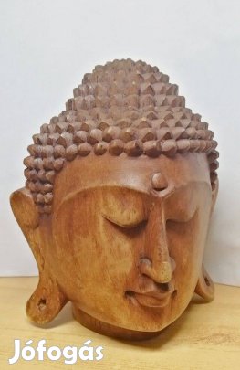 Buddha faragott természetes keményfa szobor Indonéziából. 21cm