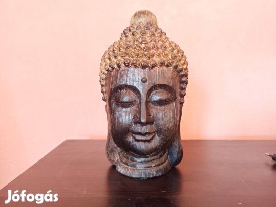 Buddha fej fa faragott szobor 30 cm-es